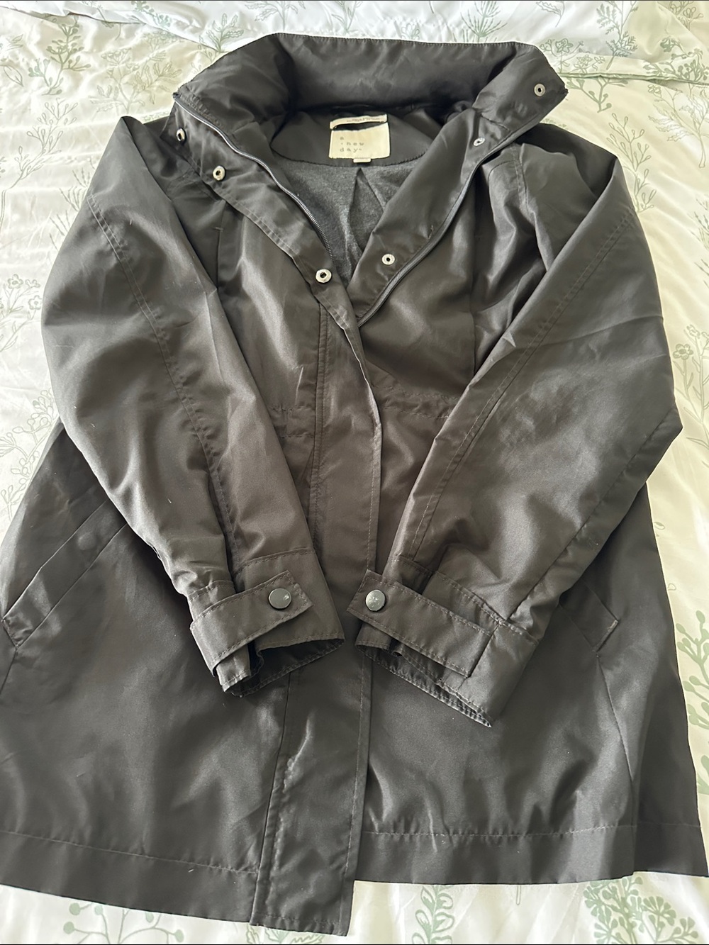 a new day Black Hooded Trench Coat